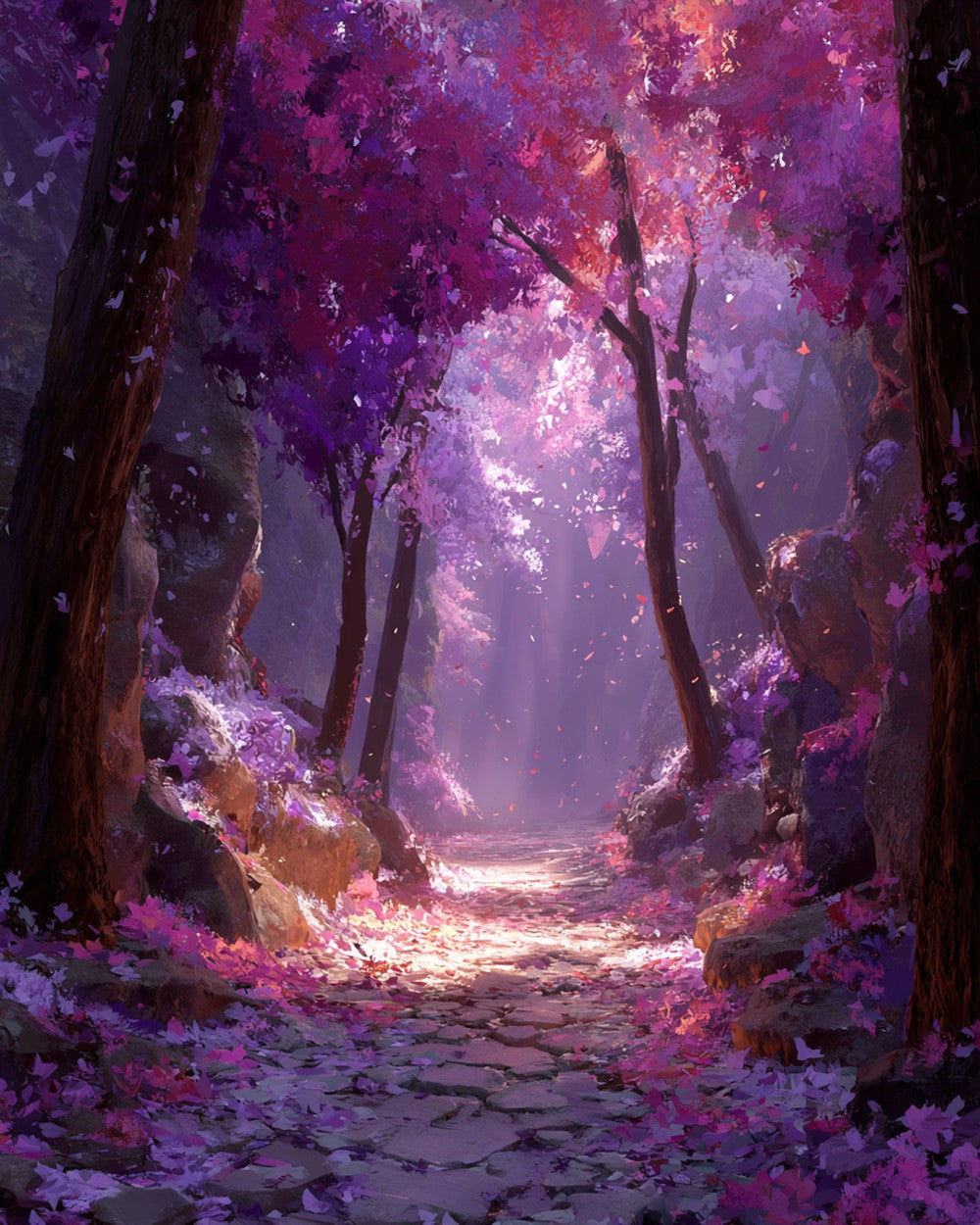 Purple blossom path cross stitch kit for beginners