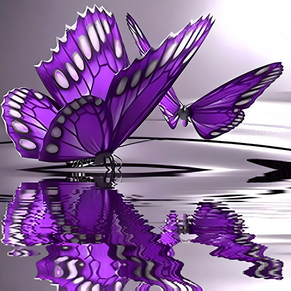 Purple butterflies with water reflection paint by numbers kit for beginners
