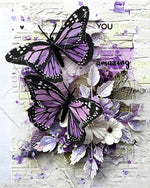 Purple butterfly collage paint by numbers kit for beginners