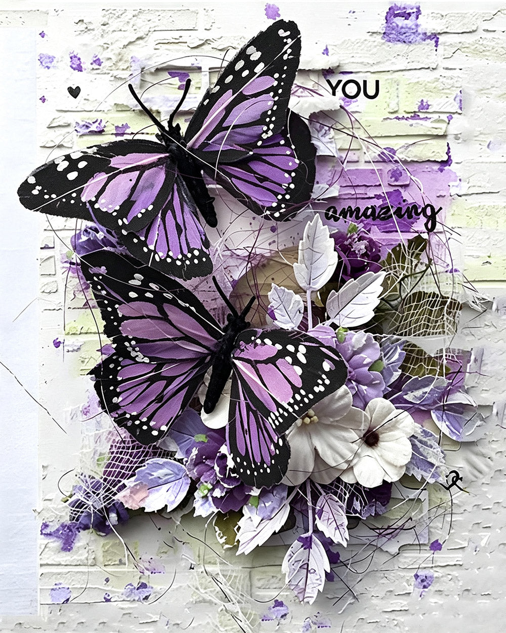 Purple butterfly collage paint by numbers kit for beginners