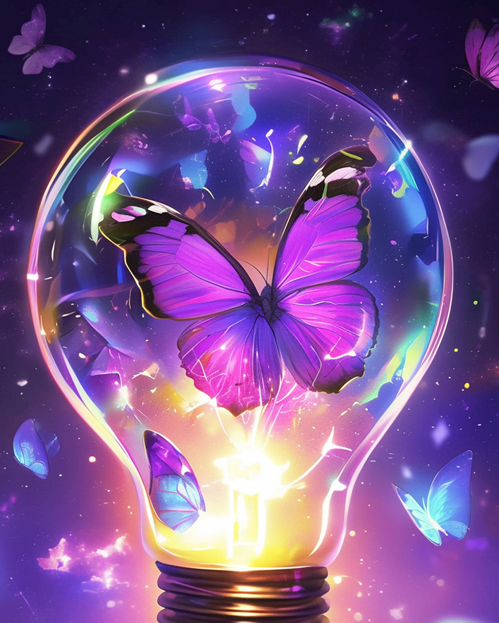 Purple butterfly in lightbulb cross stitch kit for beginners