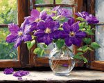 Purple clematis by the window cross stitch kit for beginners