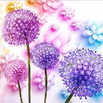 Purple dandelion and paper blossoms cross stitch kit for beginners