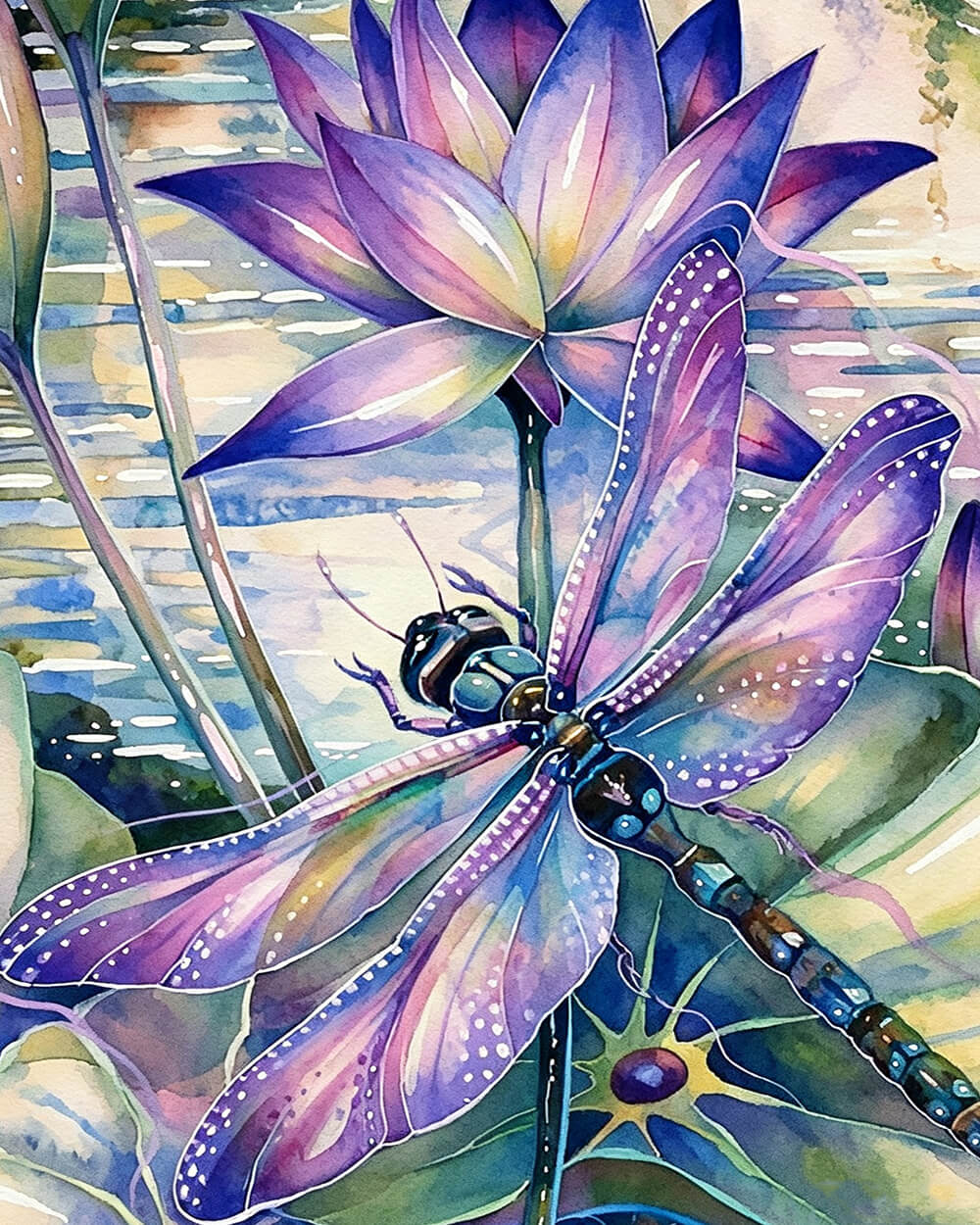 Purple dragonfly on a lotus cross stitch kit for beginners