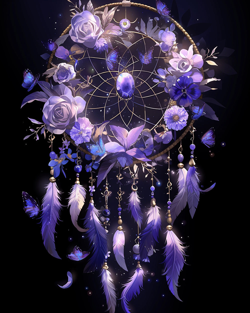 Purple dreamcatcher and butterflies cross stitch kit for beginners