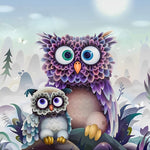 Purple fantasy owl and baby cross stitch kit for beginners