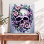 Finished purple floral pearl skull pearl diamond painting artwork displayed as home decor