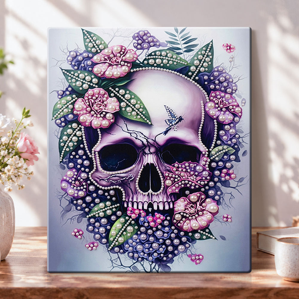 Purple floral pearl skull pearl diamond painting kit for beginners