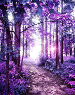 Purple forest path cross stitch kit for beginners