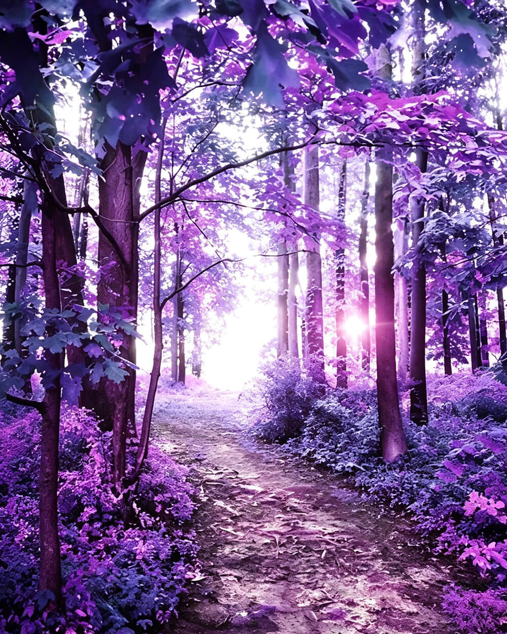 Purple forest path cross stitch kit for beginners