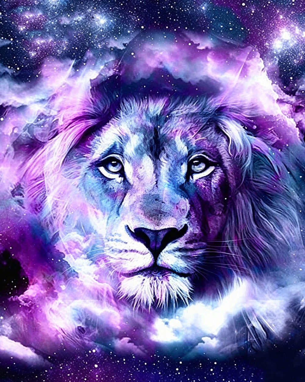 Purple galaxy lion cross stitch kit for beginners