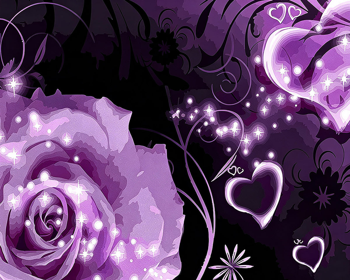 Purple glitter roses and hearts cross stitch kit for beginners