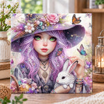 Purple‑haired witch with bunny pearl diamond painting kit for beginners