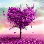 Purple heart-shaped tree paint by numbers kit for beginners