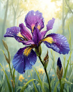 Purple iris with water droplets cross stitch kit for beginners