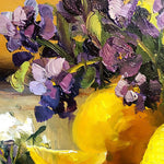 Purple irises and lemons cross stitch kit for beginners