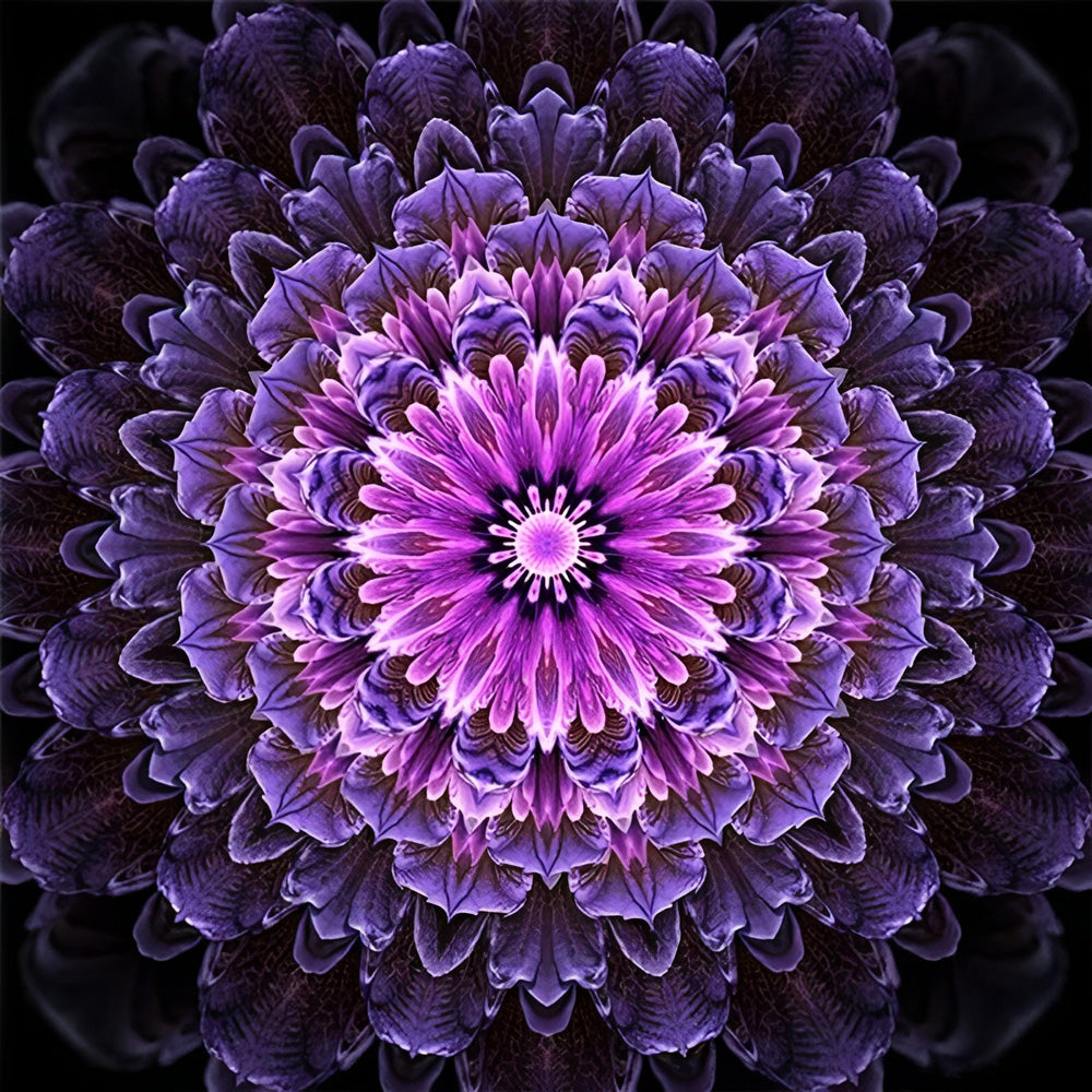 Purple kaleidoscope flower mandala cross stitch kit for beginners