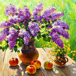 Purple lilacs and apples still life cross stitch kit for beginners