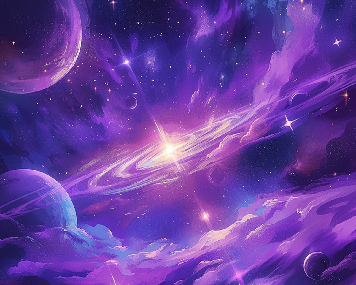 Purple nebula and planets paint by numbers kit for beginners