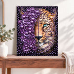 Finished purple pearl leopard pearl diamond painting artwork displayed as home decor
