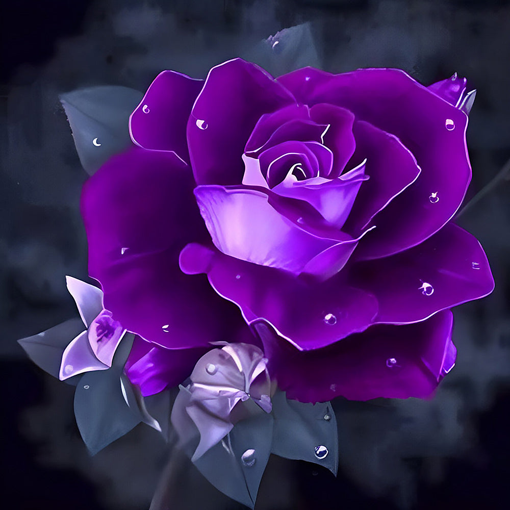 Purple rose with dew drops cross stitch kit for beginners