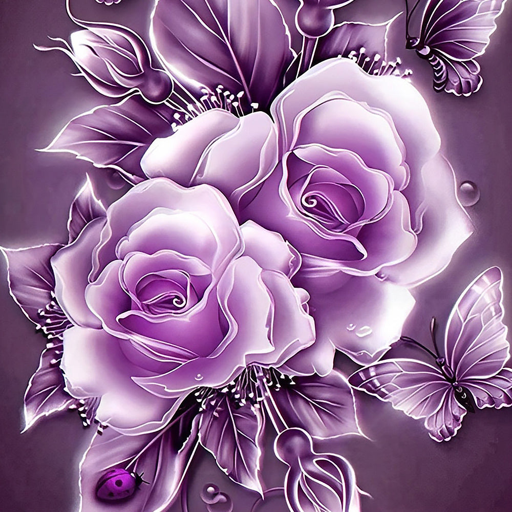 Purple roses with butterflies paint by numbers kit for beginners