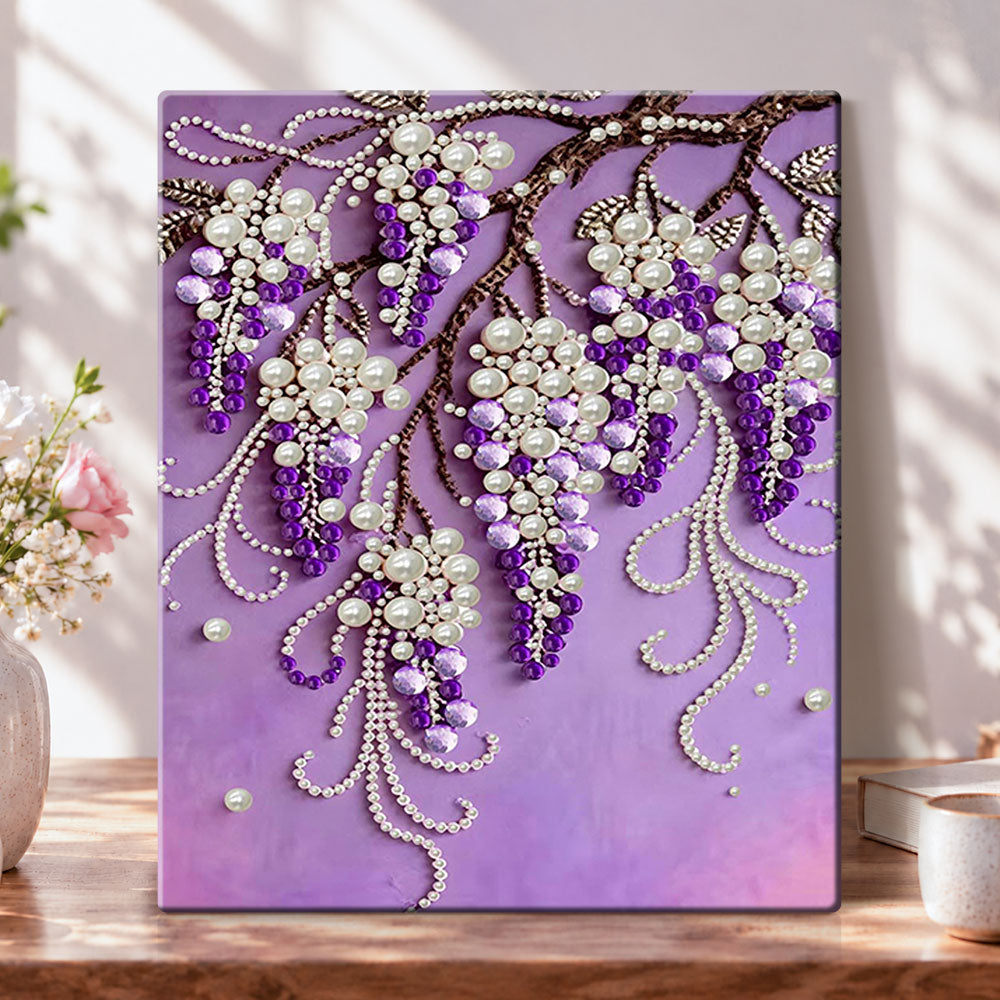 Purple wisteria blooms pearl diamond painting kit for beginners