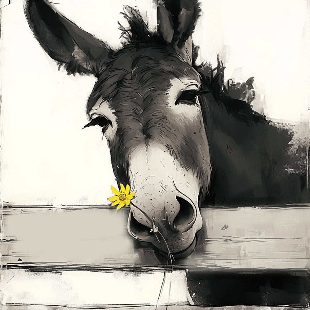 Quirky donkey with a yellow flower cross stitch kit for beginners