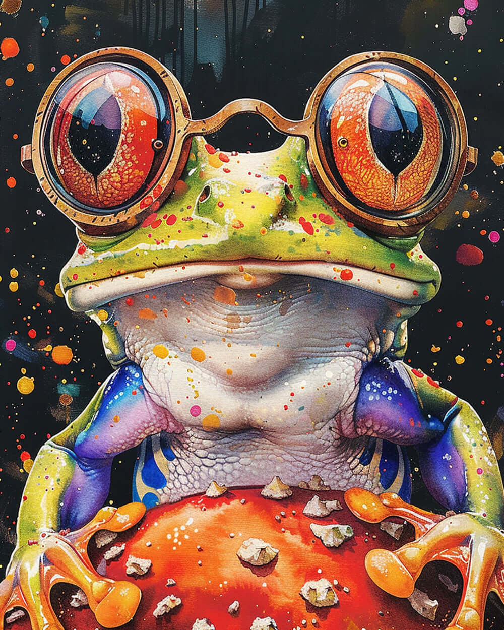 Quirky frog with glasses and toadstool cross stitch kit for beginners