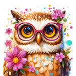 Quirky owl wearing pink glasses cross stitch kit for beginners