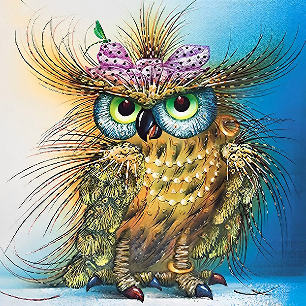 Quirky owl with butterfly and pearls paint by numbers kit for beginners