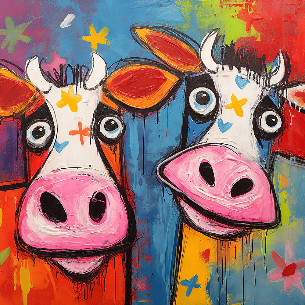 Quirky pop art cows cross stitch kit for beginners