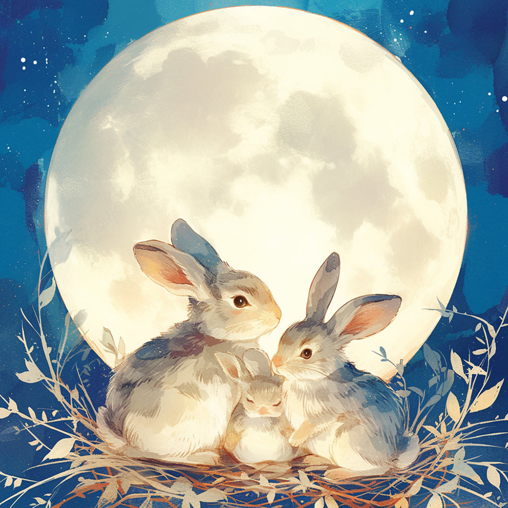 Rabbit family in the moonlight cross stitch kit for beginners