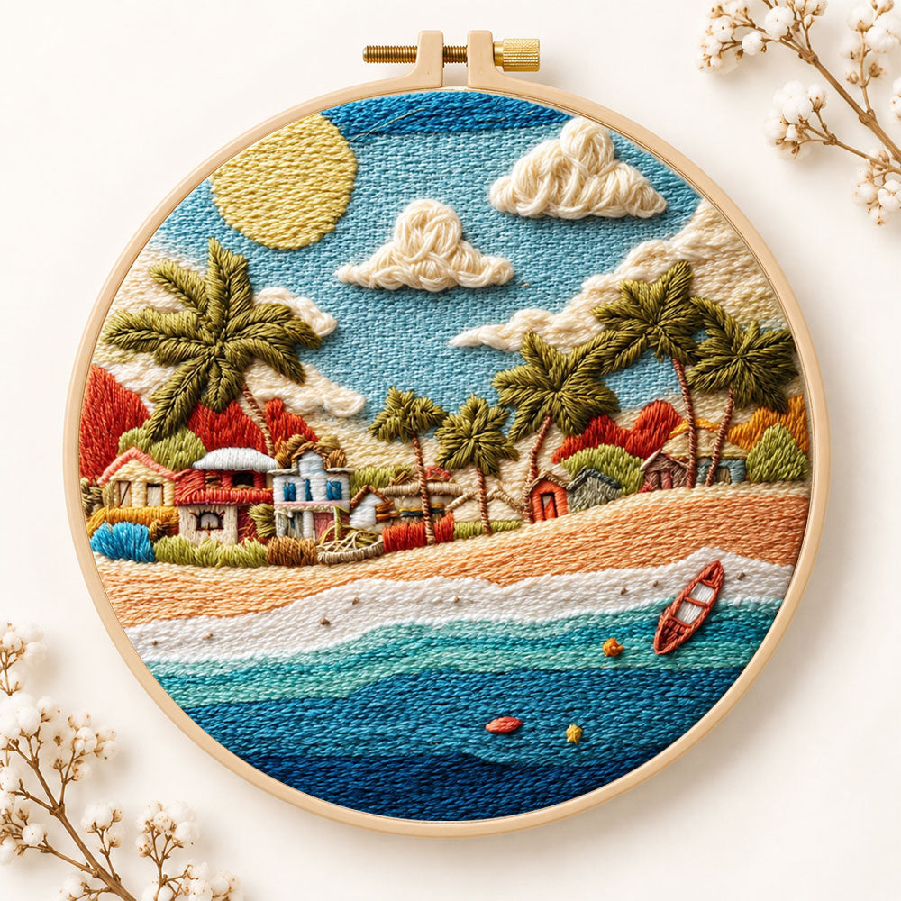 Radiant coastal hamlet embroidery kit