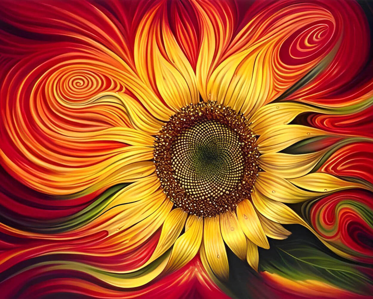 Radiant sunflower with swirls cross stitch kit for beginners