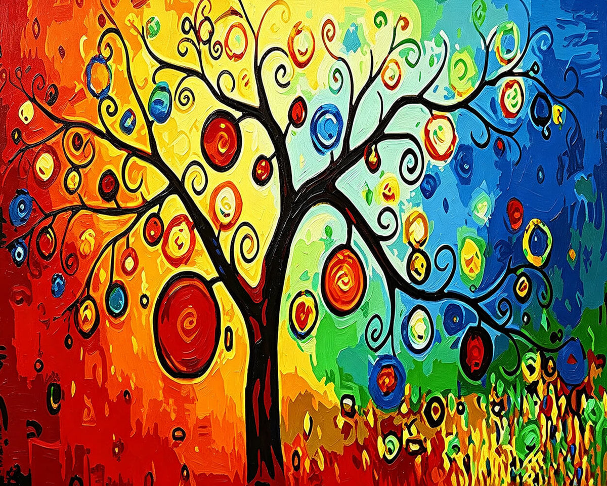 Rainbow abstract tree paint by numbers kit for beginners
