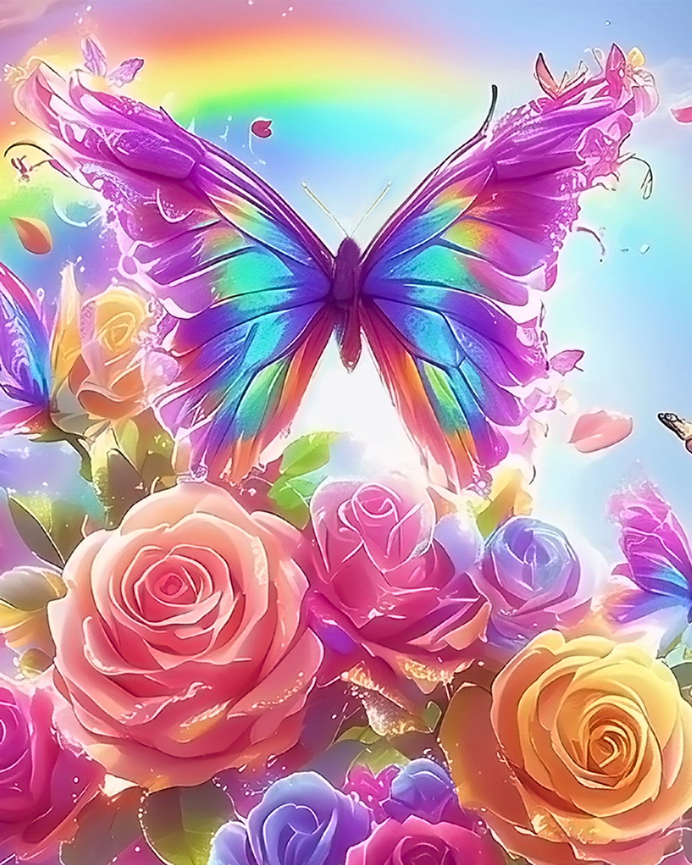 Rainbow butterfly and roses cross stitch kit for beginners