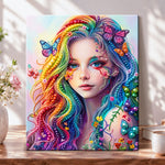 Finished rainbow butterfly maiden pearl diamond painting artwork displayed as home decor