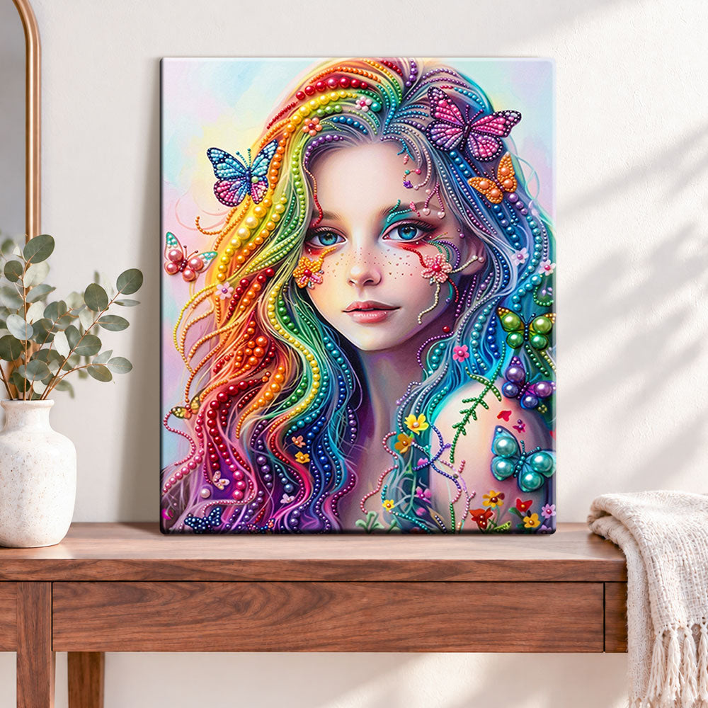 Rainbow butterfly maiden pearl diamond painting kit for beginners