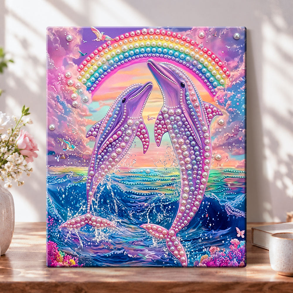 Rainbow dolphin dream pearl diamond painting kit for beginners