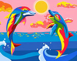 Rainbow dolphins jumping cross stitch kit for beginners