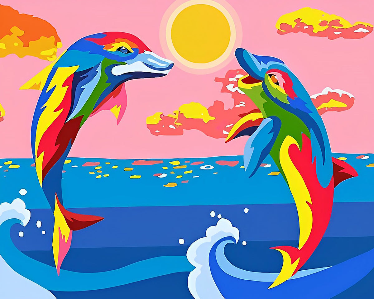 Rainbow dolphins jumping cross stitch kit for beginners