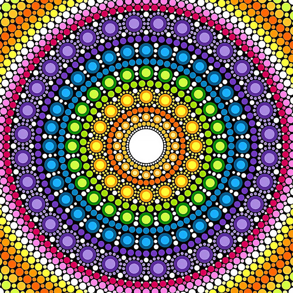 Rainbow dot mandala with white centre cross stitch kit for beginners