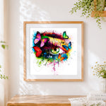 Finished rainbow eye with butterflies paint by numbers artwork displayed as home decor