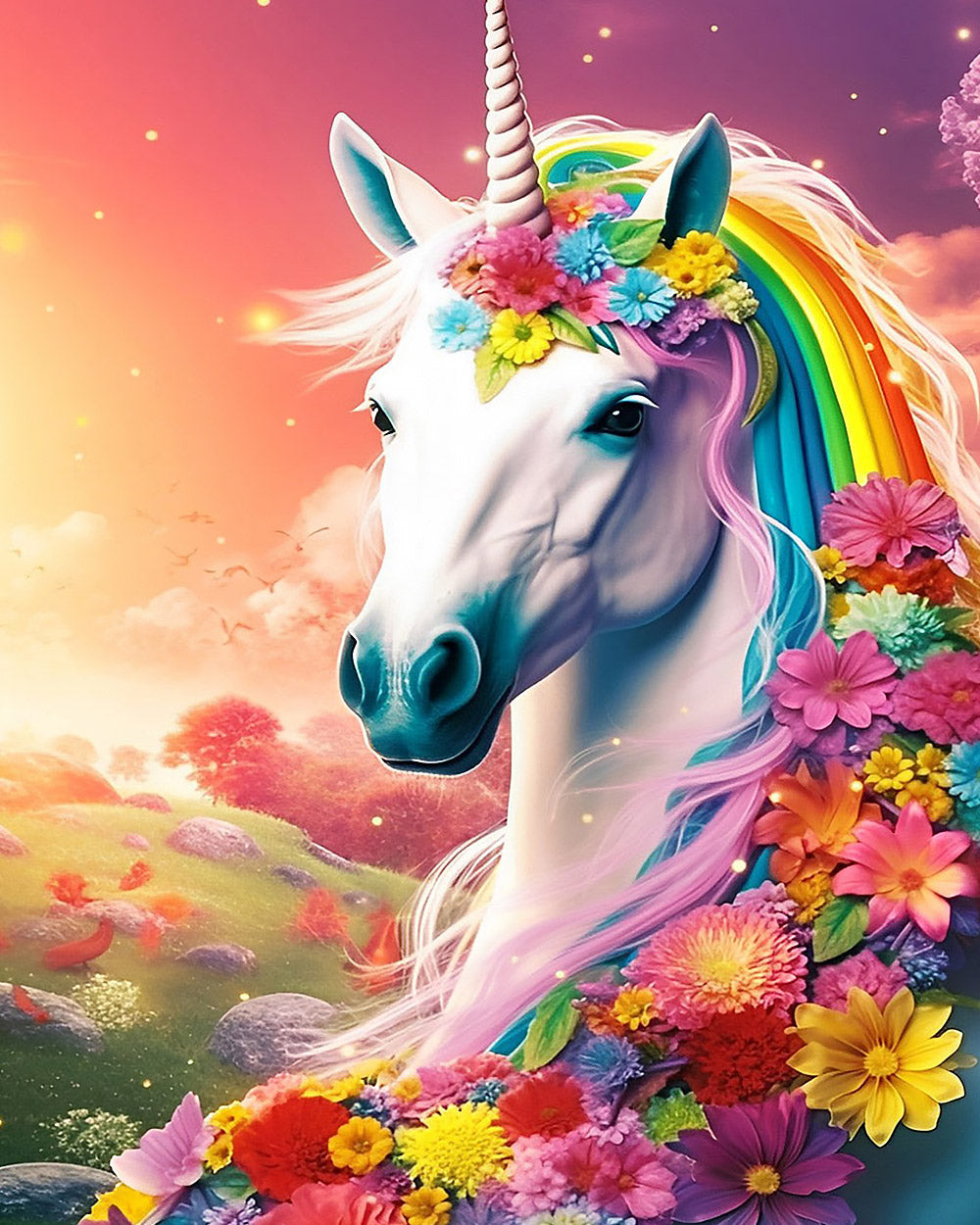 Rainbow floral crown unicorn paint by numbers kit for beginners