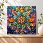 Finished rainbow floral mandala pearl diamond painting artwork displayed as holiday home decor
