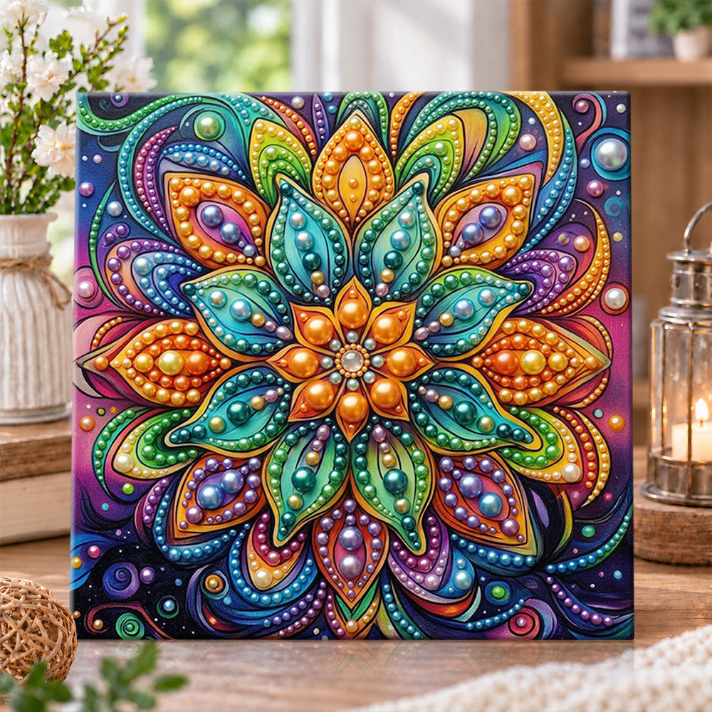 Rainbow floral mandala pearl diamond painting kit for beginners