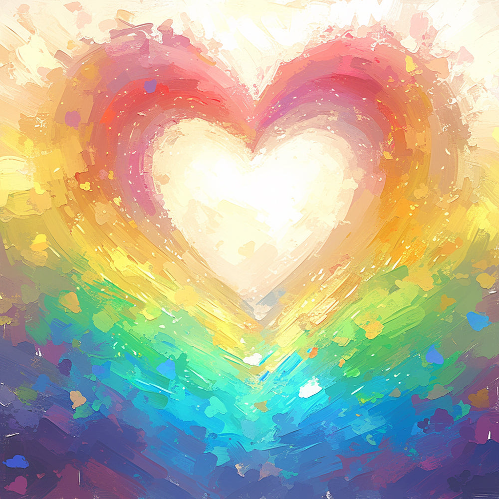 Rainbow glowing heart cross stitch kit for beginners