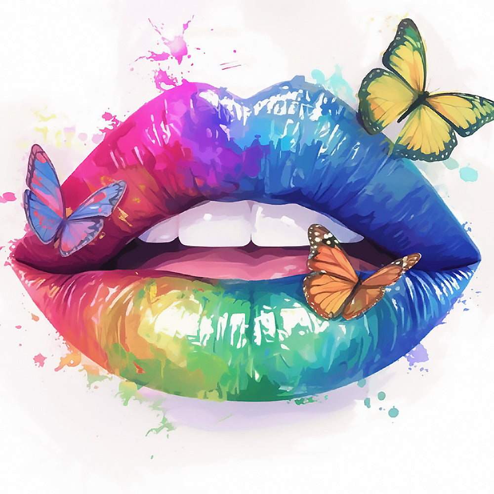 Rainbow lips and butterflies cross stitch kit for beginners