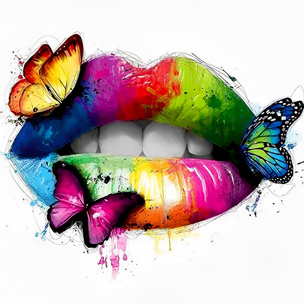Rainbow lips with butterflies paint by numbers kit for beginners